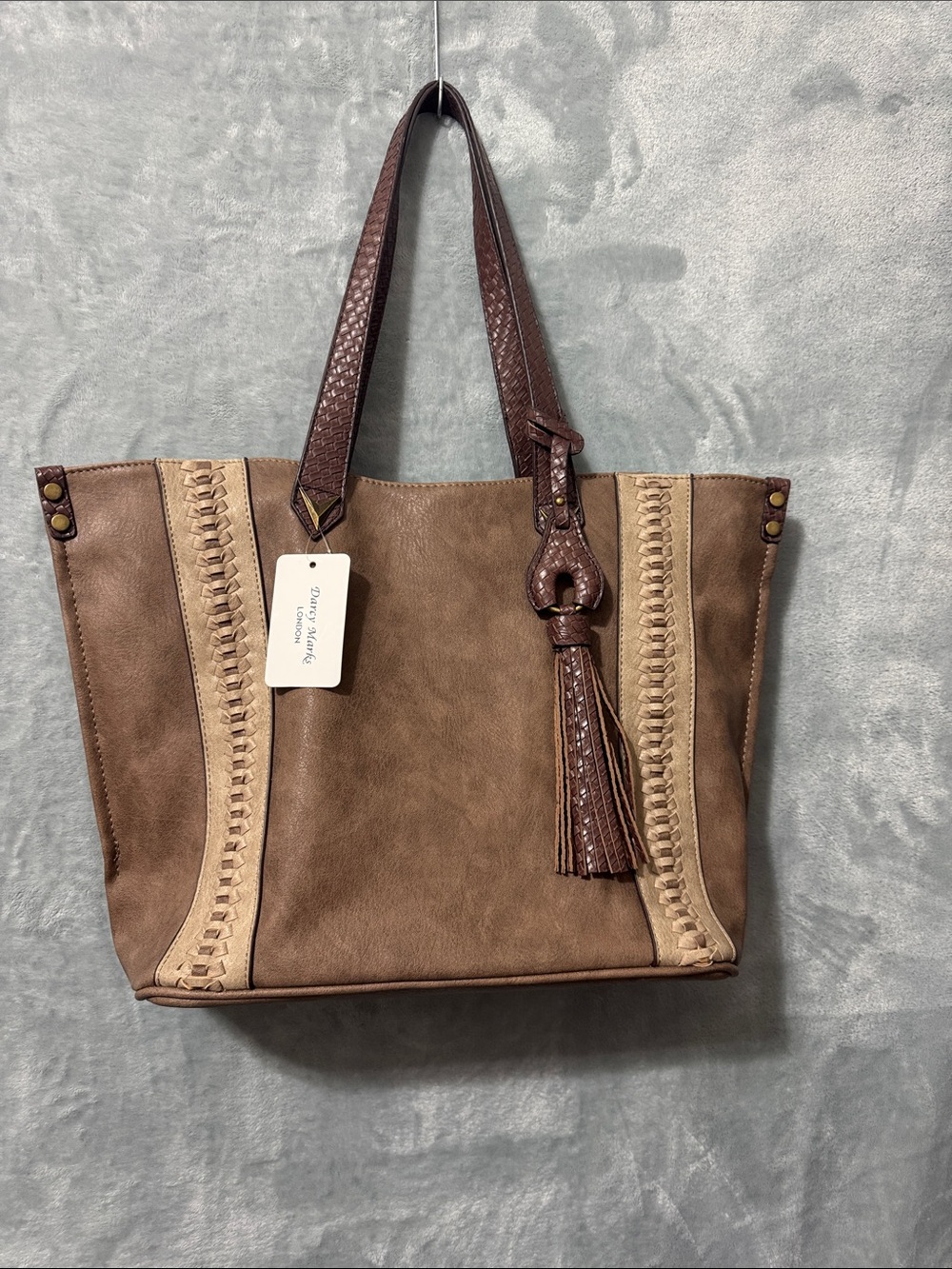 Women's Taupe Tote with Dark Brown Trim and Tassel